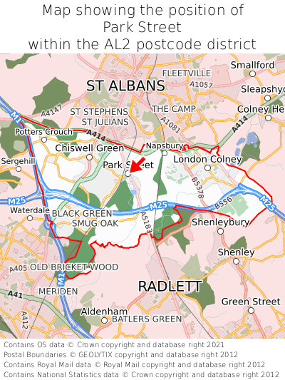 Map showing location of Park Street within AL2
