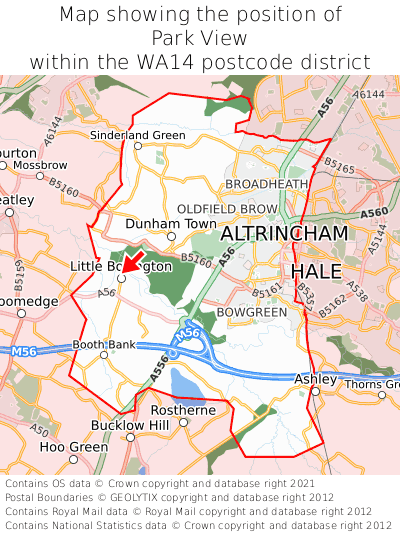 Map showing location of Park View within WA14