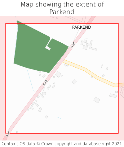 Map showing extent of Parkend as bounding box
