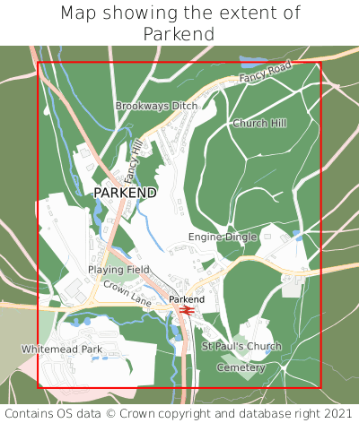 Map showing extent of Parkend as bounding box