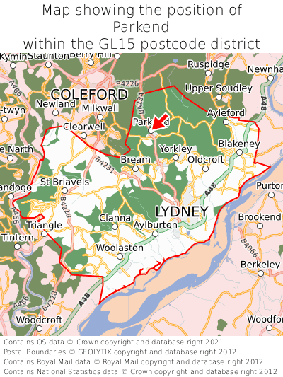Map showing location of Parkend within GL15