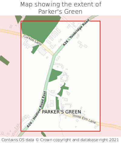 Map showing extent of Parker's Green as bounding box