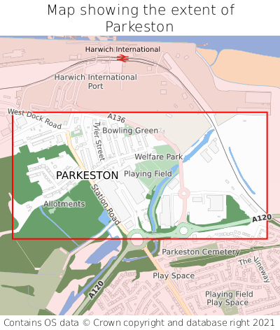 Map showing extent of Parkeston as bounding box