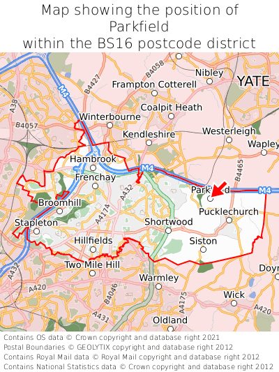 Map showing location of Parkfield within BS16