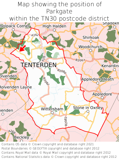 Map showing location of Parkgate within TN30