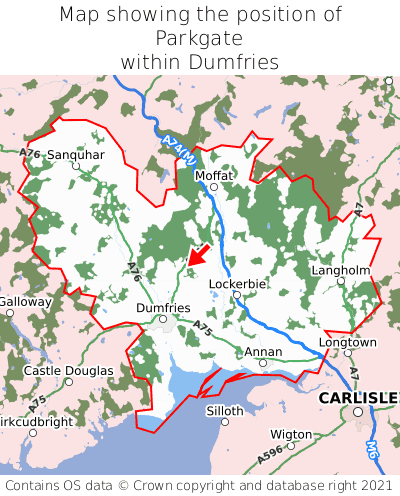 Map showing location of Parkgate within Dumfries