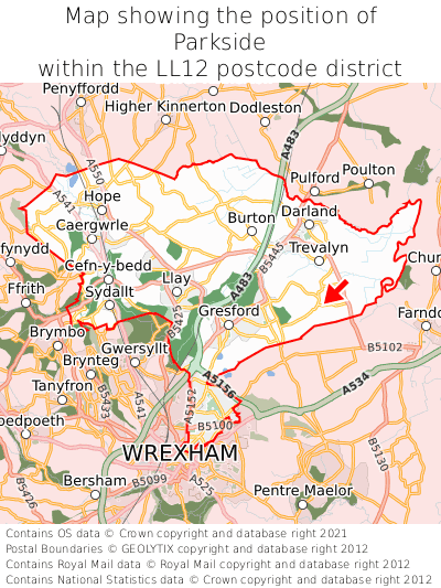 Map showing location of Parkside within LL12