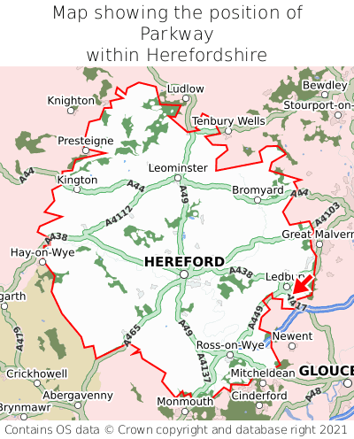 Map showing location of Parkway within Herefordshire