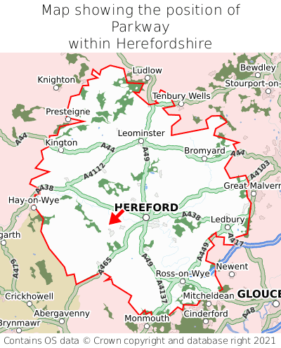 Map showing location of Parkway within Herefordshire