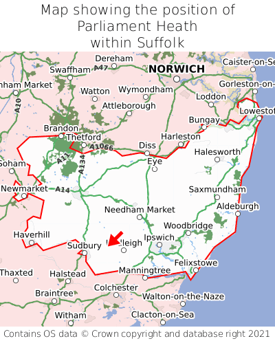 Map showing location of Parliament Heath within Suffolk