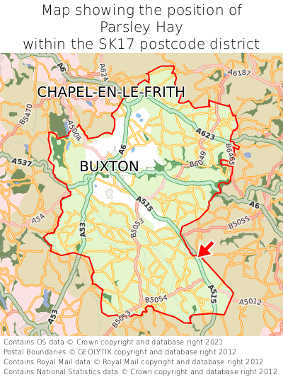 Map showing location of Parsley Hay within SK17