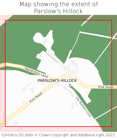 Map showing extent of Parslow's Hillock as bounding box