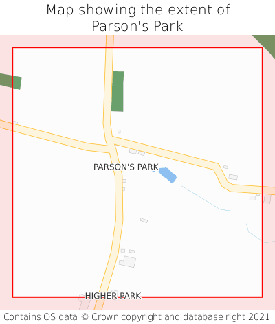 Map showing extent of Parson's Park as bounding box
