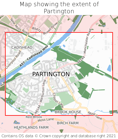 Map showing extent of Partington as bounding box