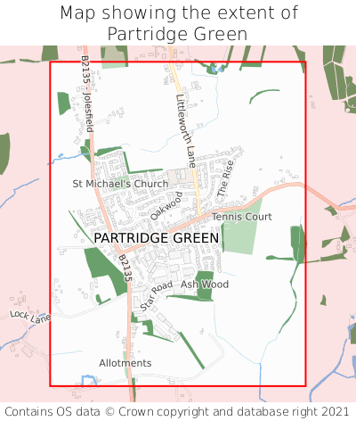 Map showing extent of Partridge Green as bounding box