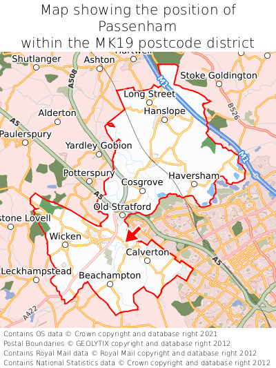 Map showing location of Passenham within MK19