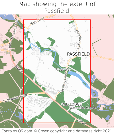 Map showing extent of Passfield as bounding box
