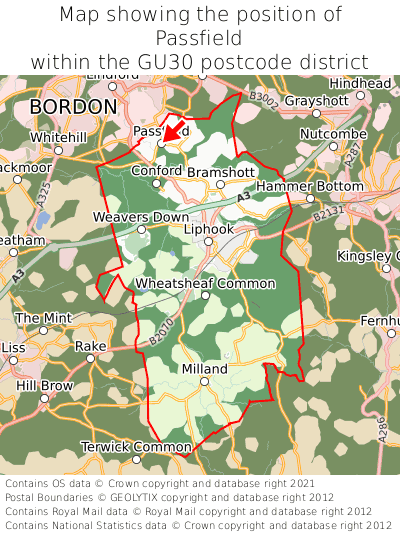 Map showing location of Passfield within GU30