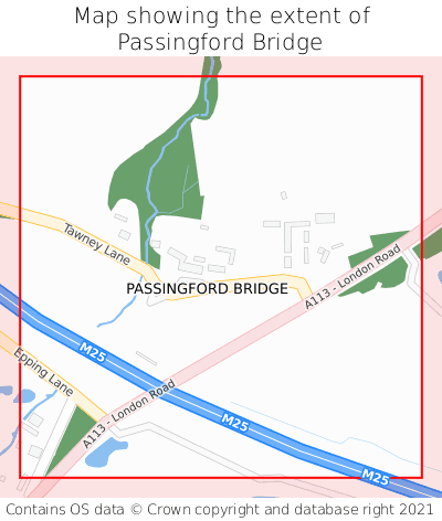 Map showing extent of Passingford Bridge as bounding box