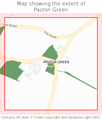 Map showing extent of Paston Green as bounding box
