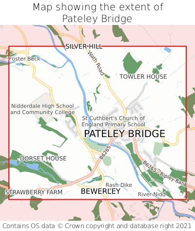 Map showing extent of Pateley Bridge as bounding box