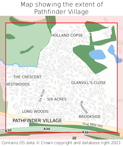 Map showing extent of Pathfinder Village as bounding box