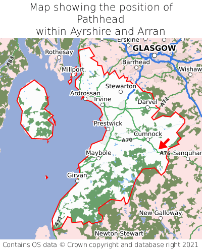 Map showing location of Pathhead within Ayrshire and Arran