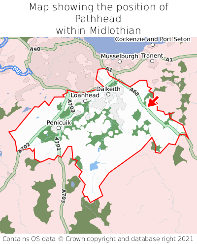 Map showing location of Pathhead within Midlothian