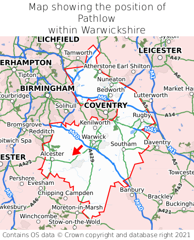 Map showing location of Pathlow within Warwickshire