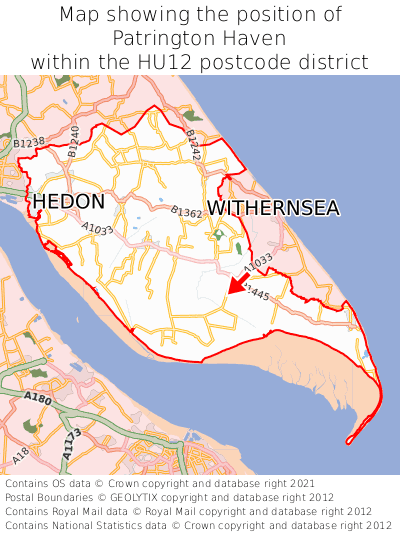 Map showing location of Patrington Haven within HU12
