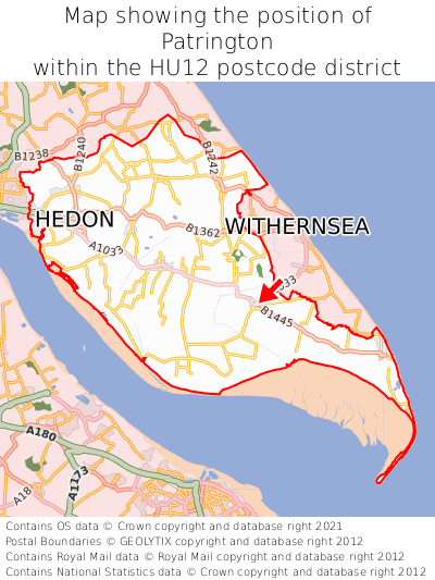 Map showing location of Patrington within HU12