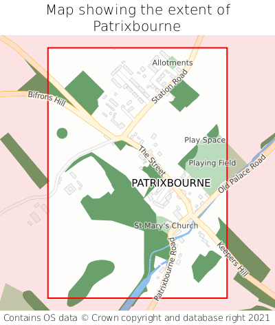 Map showing extent of Patrixbourne as bounding box