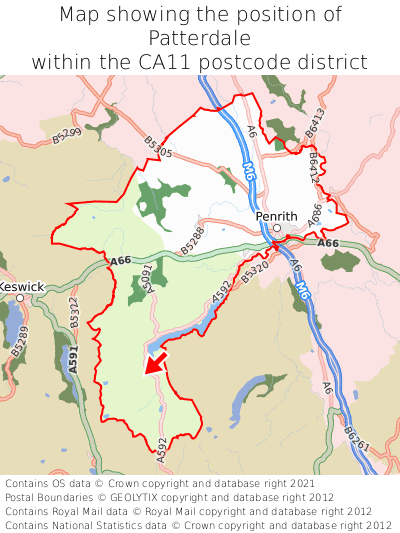Map showing location of Patterdale within CA11