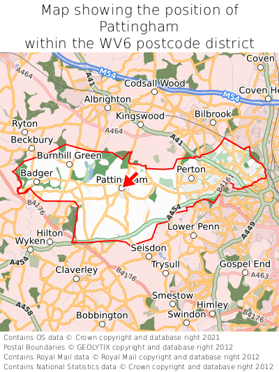 Map showing location of Pattingham within WV6