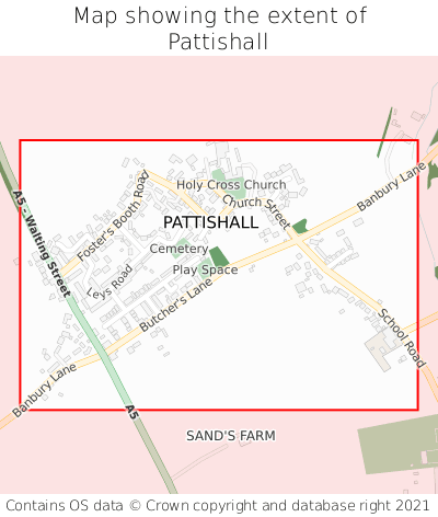 Map showing extent of Pattishall as bounding box