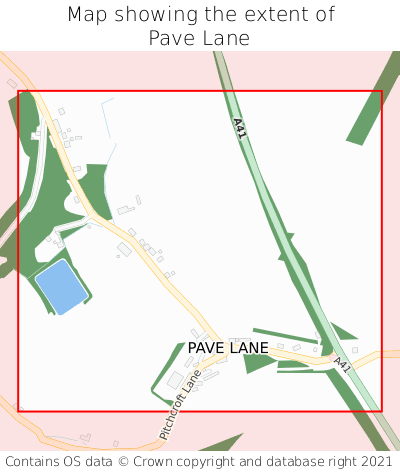 Map showing extent of Pave Lane as bounding box