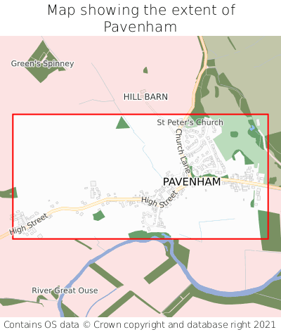 Map showing extent of Pavenham as bounding box