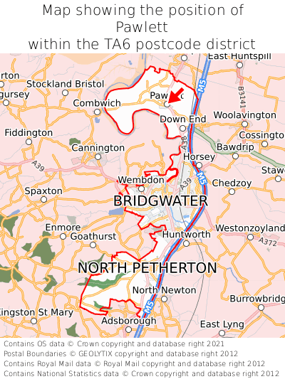 Map showing location of Pawlett within TA6