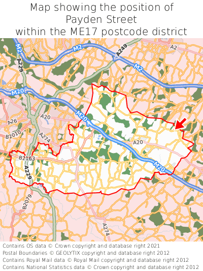 Map showing location of Payden Street within ME17