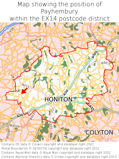 Map showing location of Payhembury within EX14