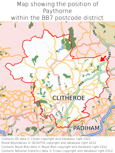 Map showing location of Paythorne within BB7