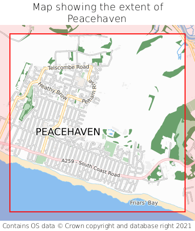 Map showing extent of Peacehaven as bounding box