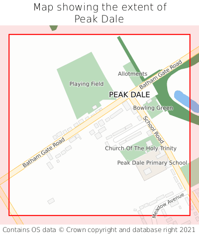 Map showing extent of Peak Dale as bounding box