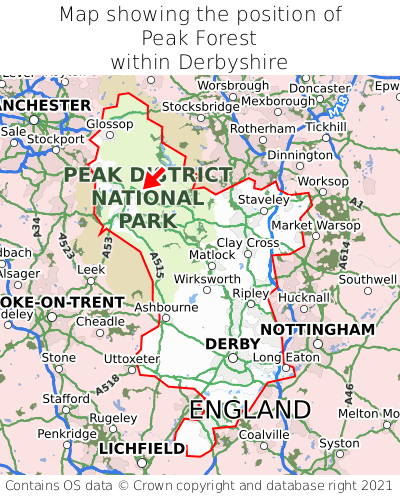 Map showing location of Peak Forest within Derbyshire