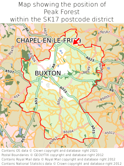 Map showing location of Peak Forest within SK17