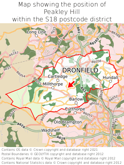 Map showing location of Peakley Hill within S18