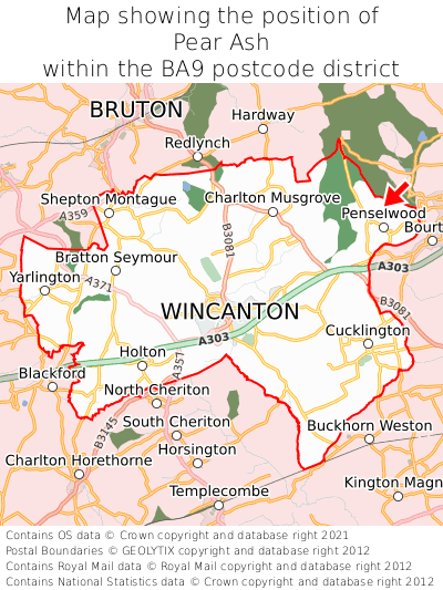 Map showing location of Pear Ash within BA9