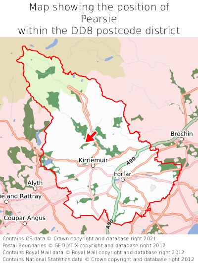 Map showing location of Pearsie within DD8