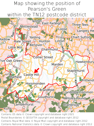 Map showing location of Pearson's Green within TN12