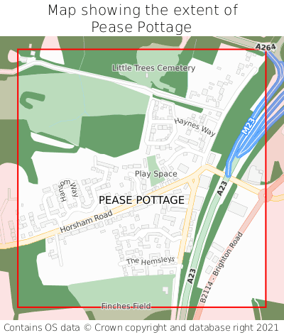 Map showing extent of Pease Pottage as bounding box